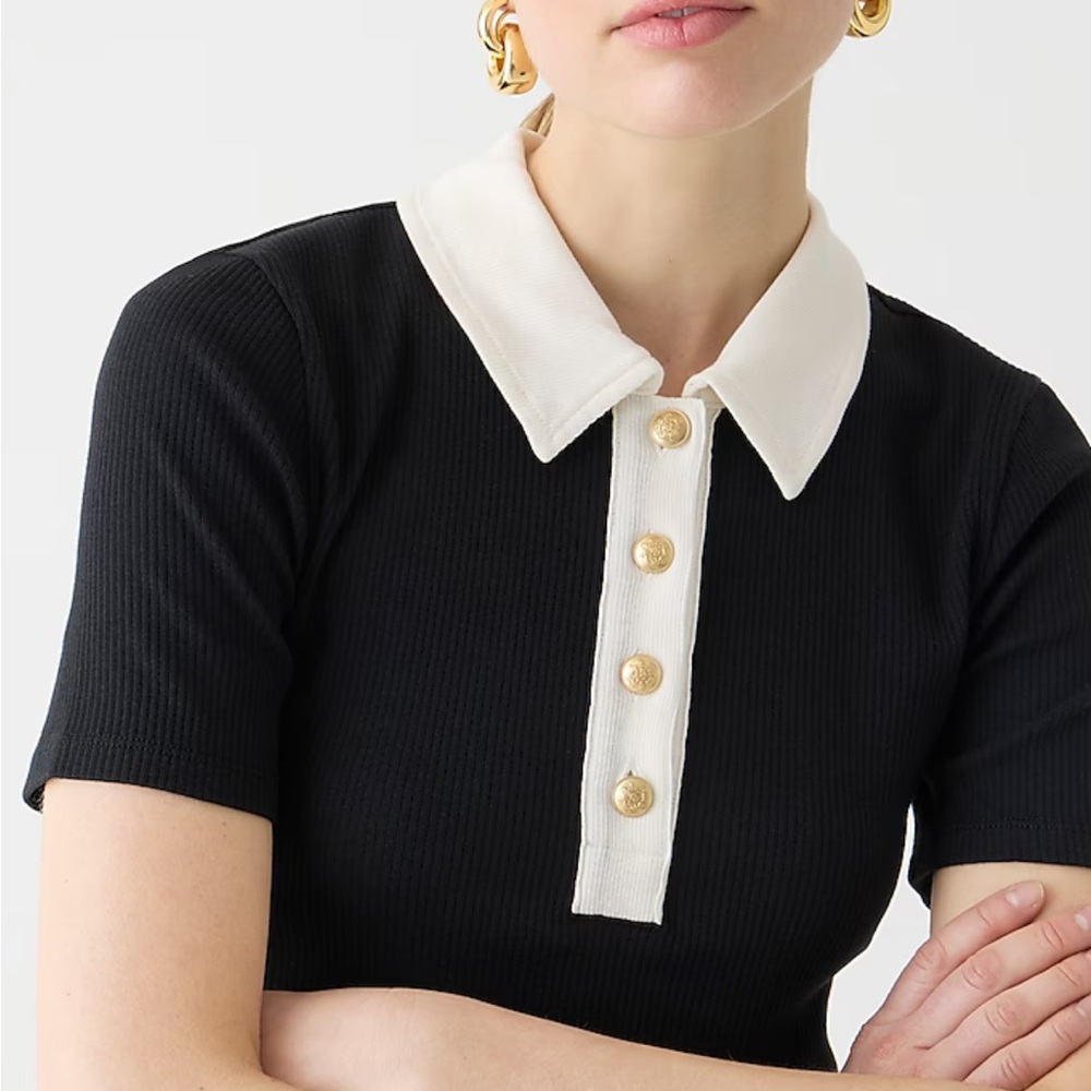 J crew Vintage rib polo T-shirt black ivory